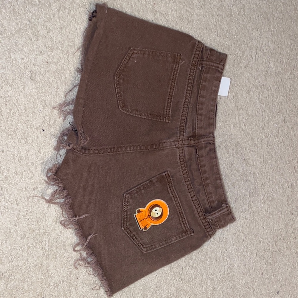 Stan and star hand patched brown jean shorts